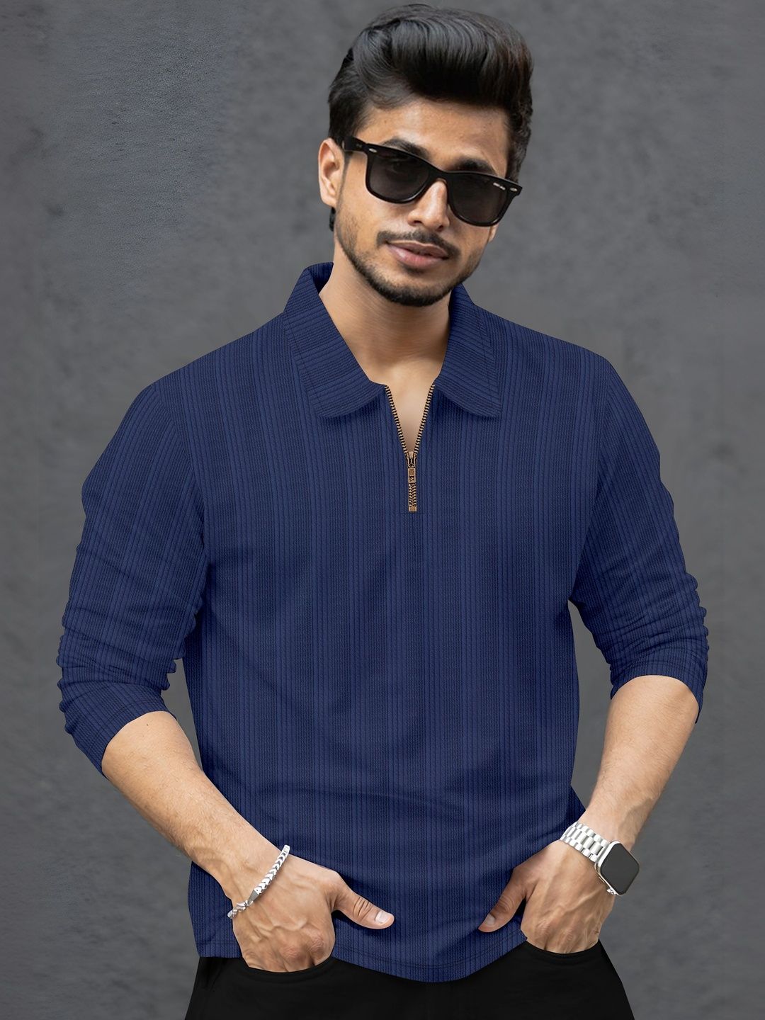 SZN Men Striped Polo Collar T-shirt