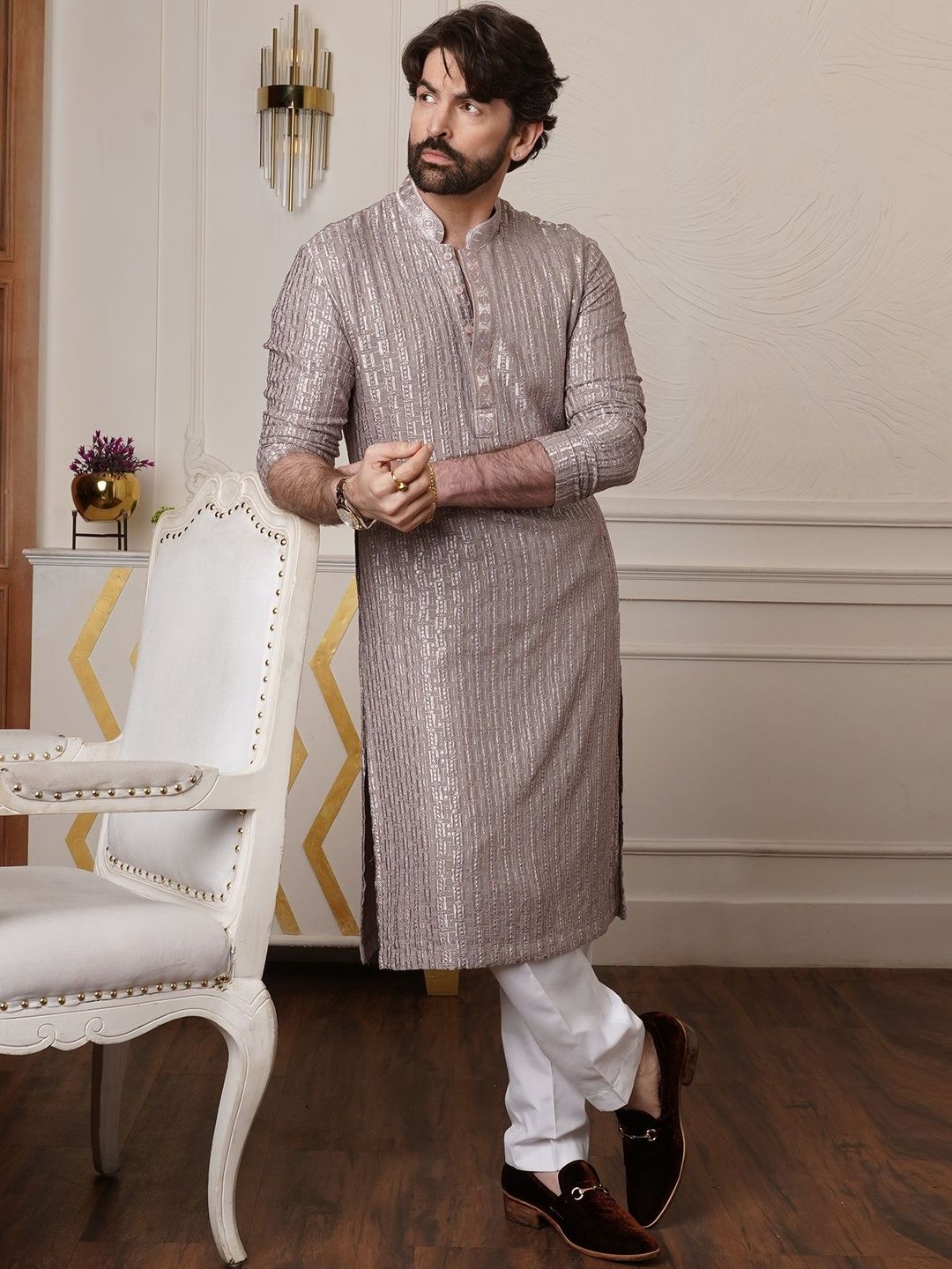 SOJANYA SOJANYA Men Embroidered Regular Kurta with Pyjamas