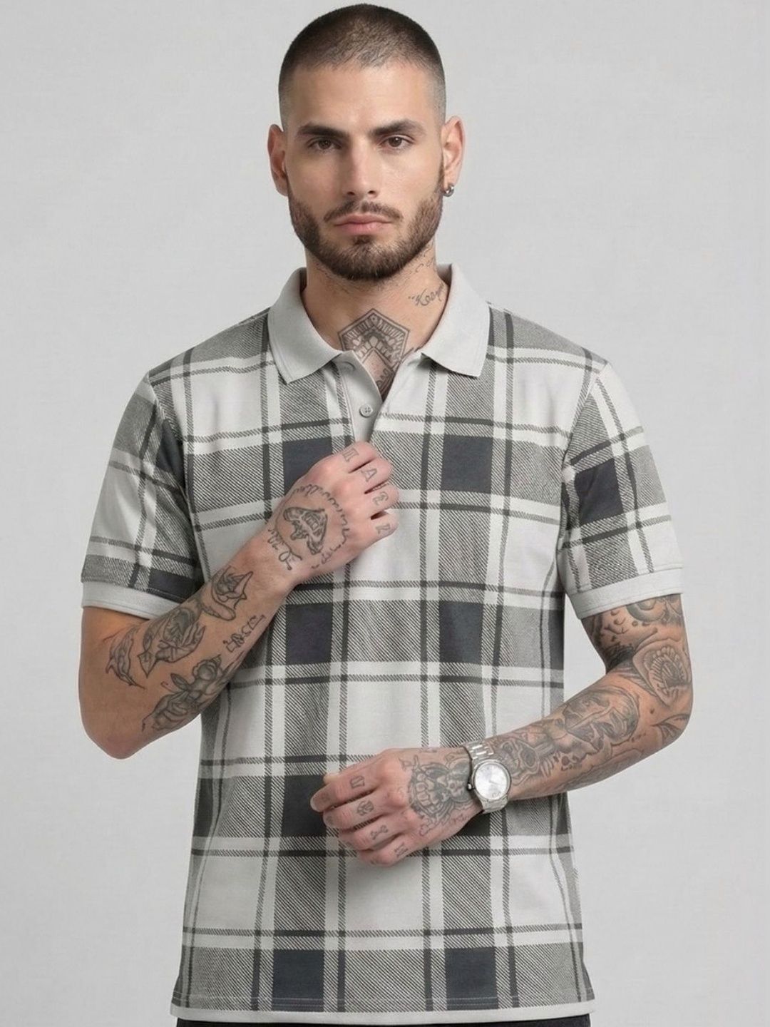 SZN Men Checked Polo Collar T-shirt