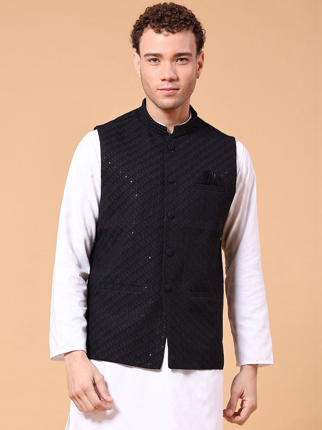 V-Mart Embroidered Woven Nehru Jackets