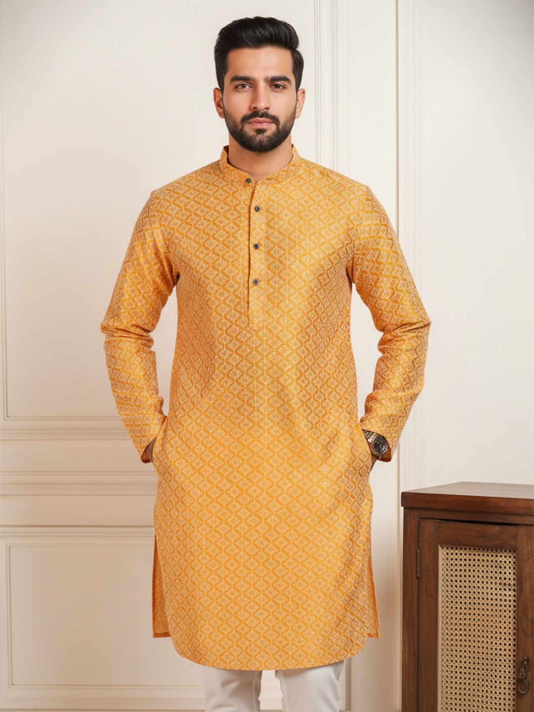 HERE&NOW Men Long Sleeves Mandarin Collar Printed Kurta