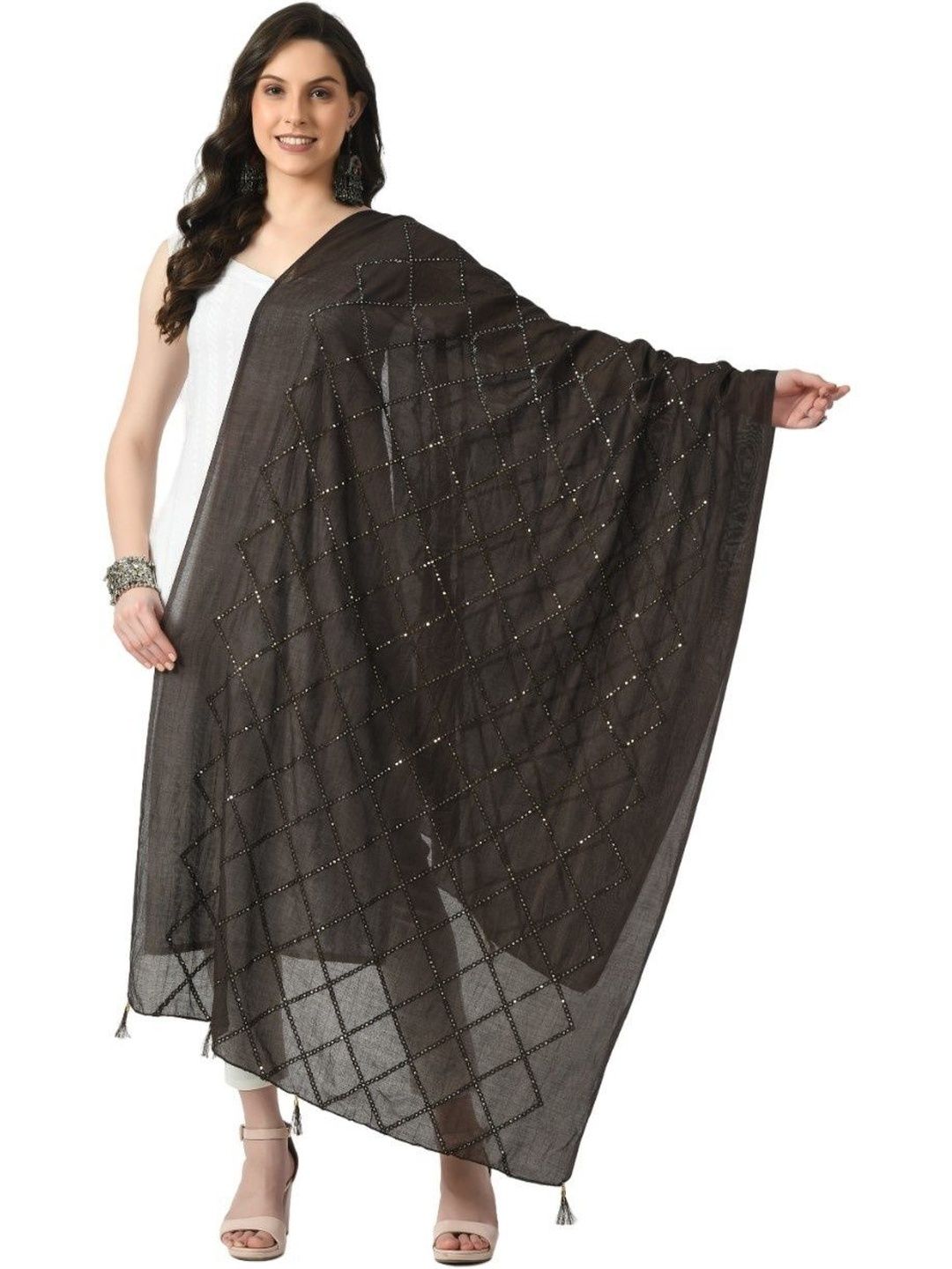 A R SILK Woven Design Dupatta with Sequinned