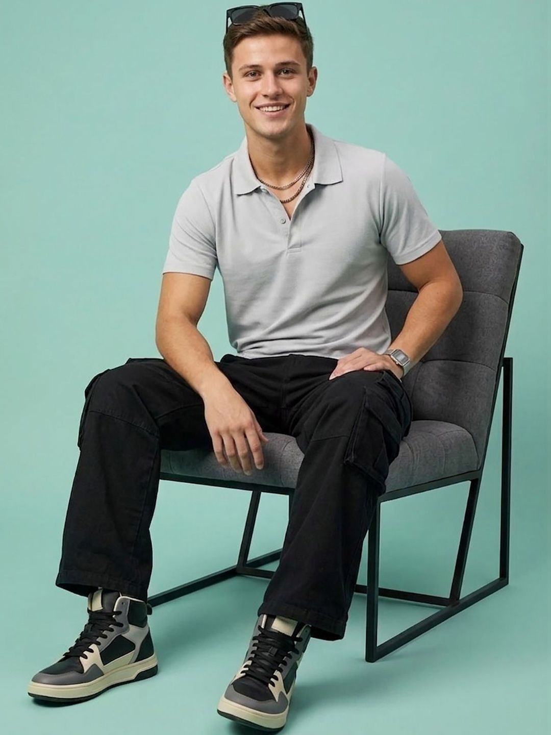 HERE&NOW Men Polo Collar T-shirt