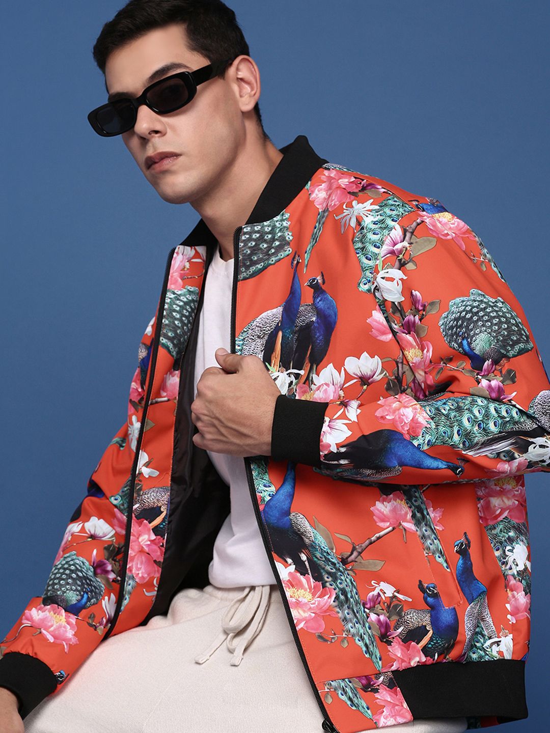 SHOWOFFFF Men Floral Lightweight Bomber Jacket
