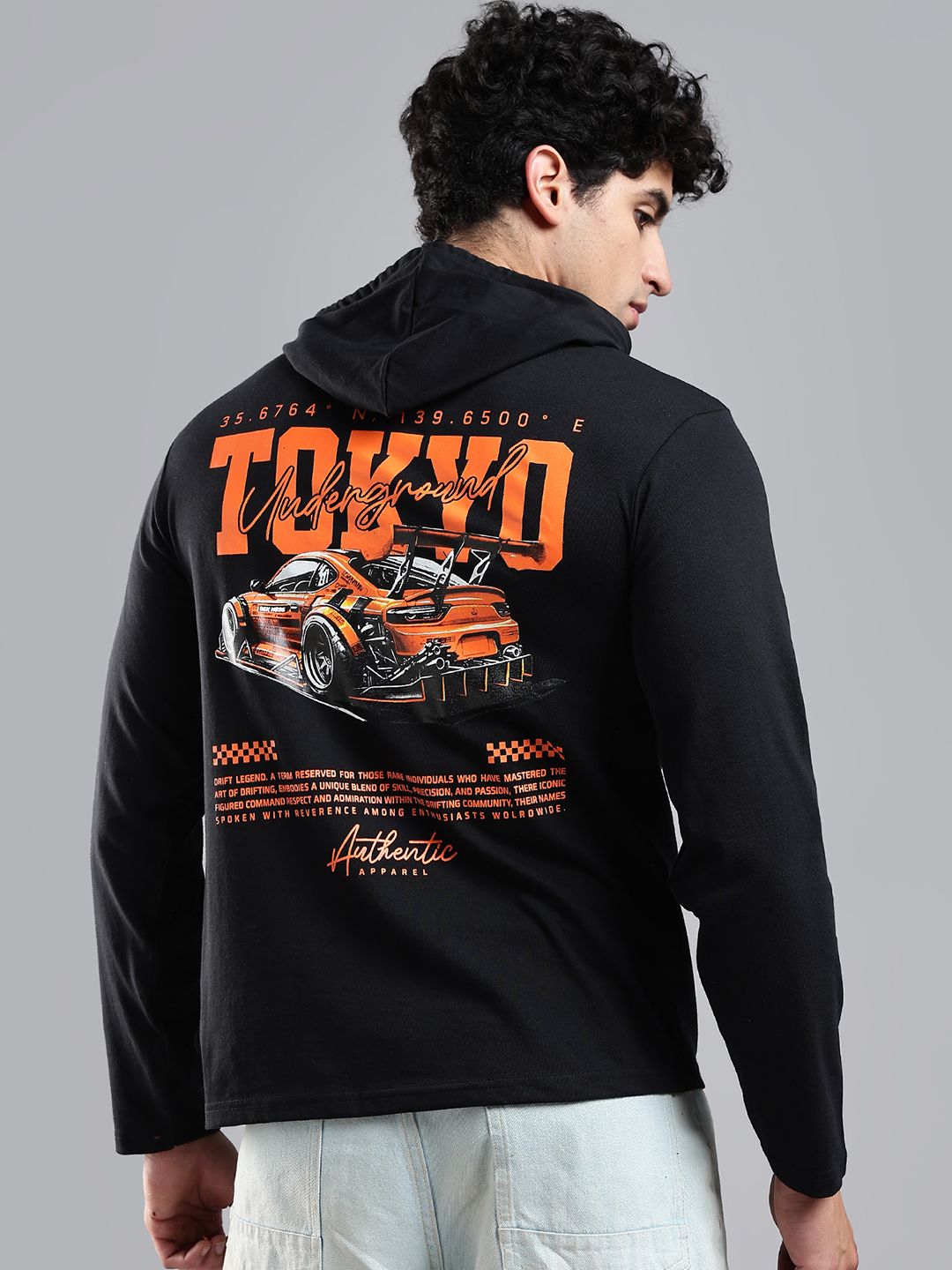 LEWEL Men Printed Hooded T-shirt