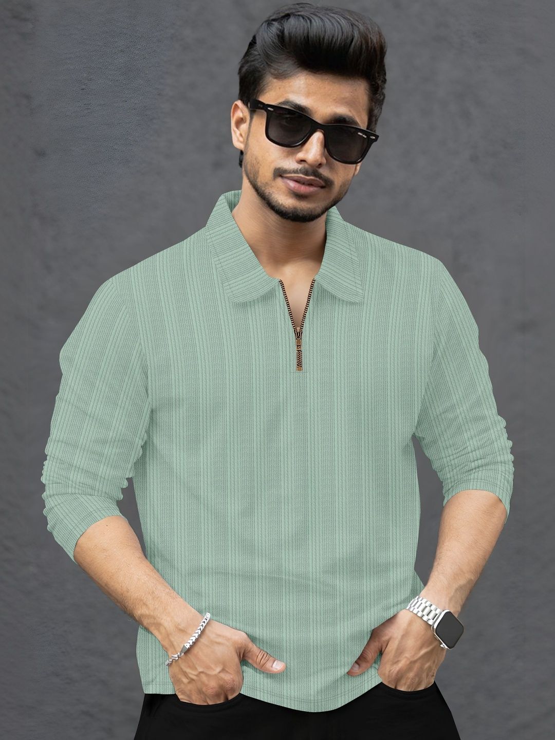 SZN Men Striped Polo Collar T-shirt