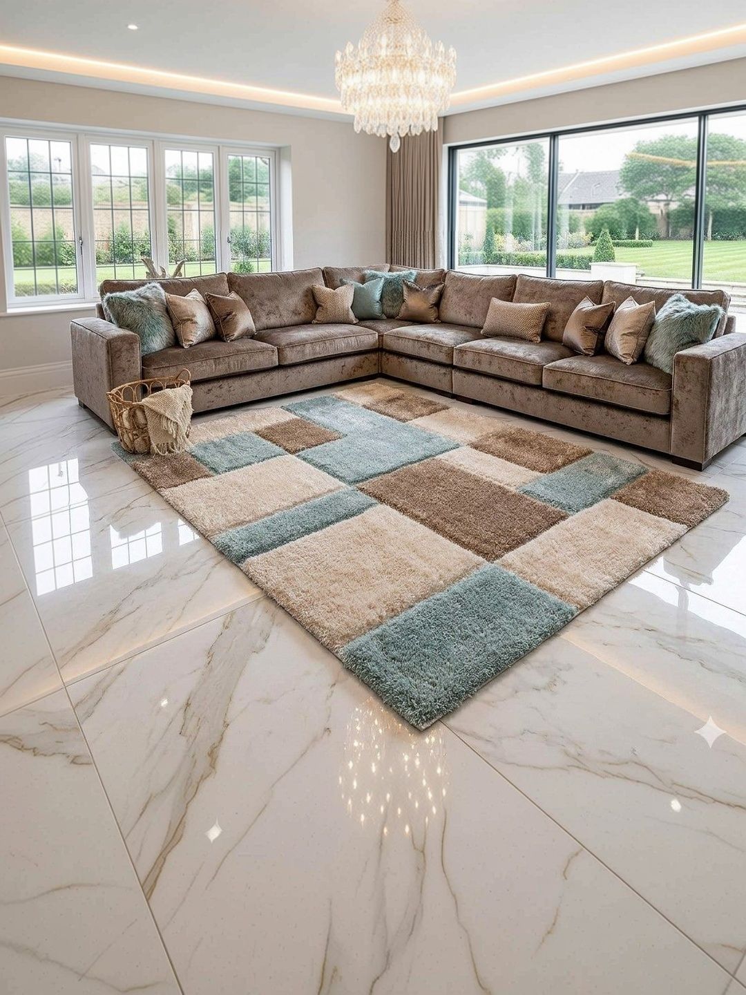 KAYNAT CARPET KAYNAT CARPET Turquoise Blue Geometric Anti-Skid Polyester Carpet
