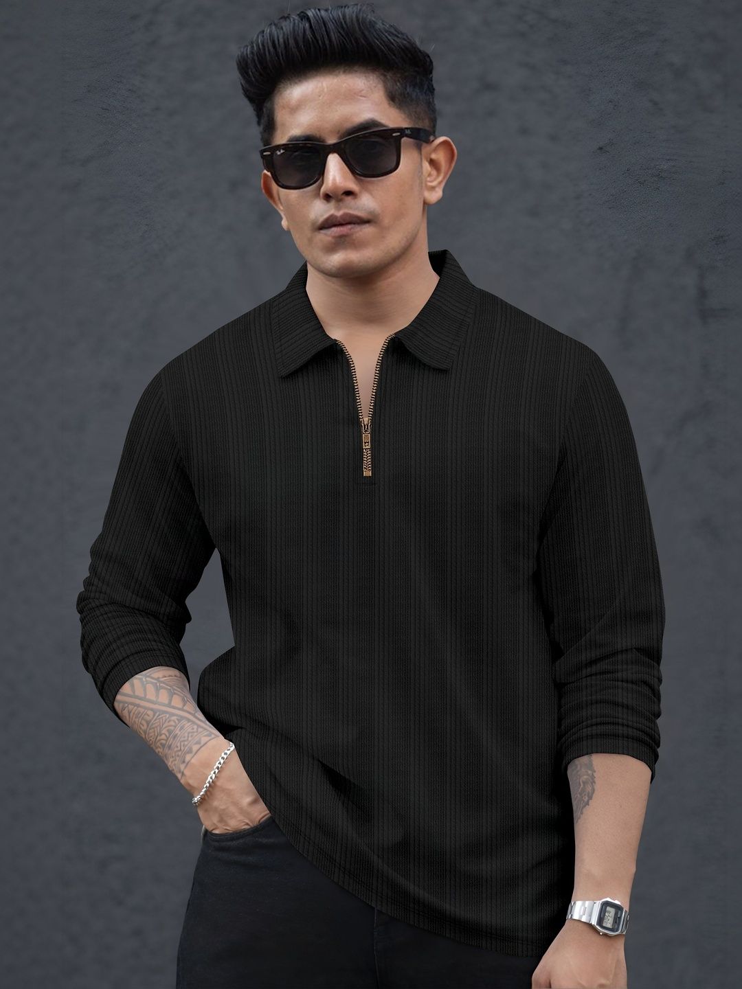 SZN Men Striped Polo Collar T-shirt
