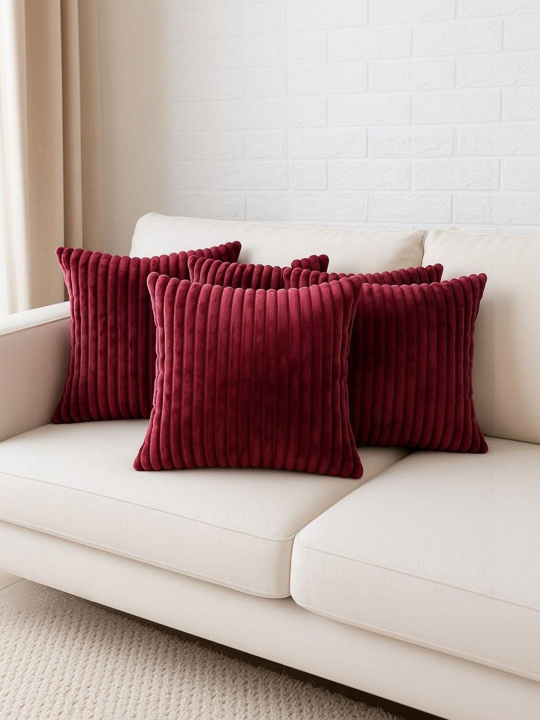 LOFEY Maroon Set of 5 Velvet Square Cushion Covers