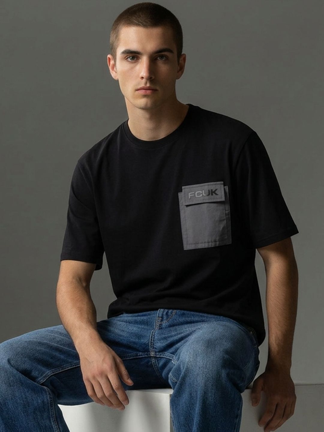 FCUK Oversized Drop Shoulder Sleeves Pure Cotton T-shirt