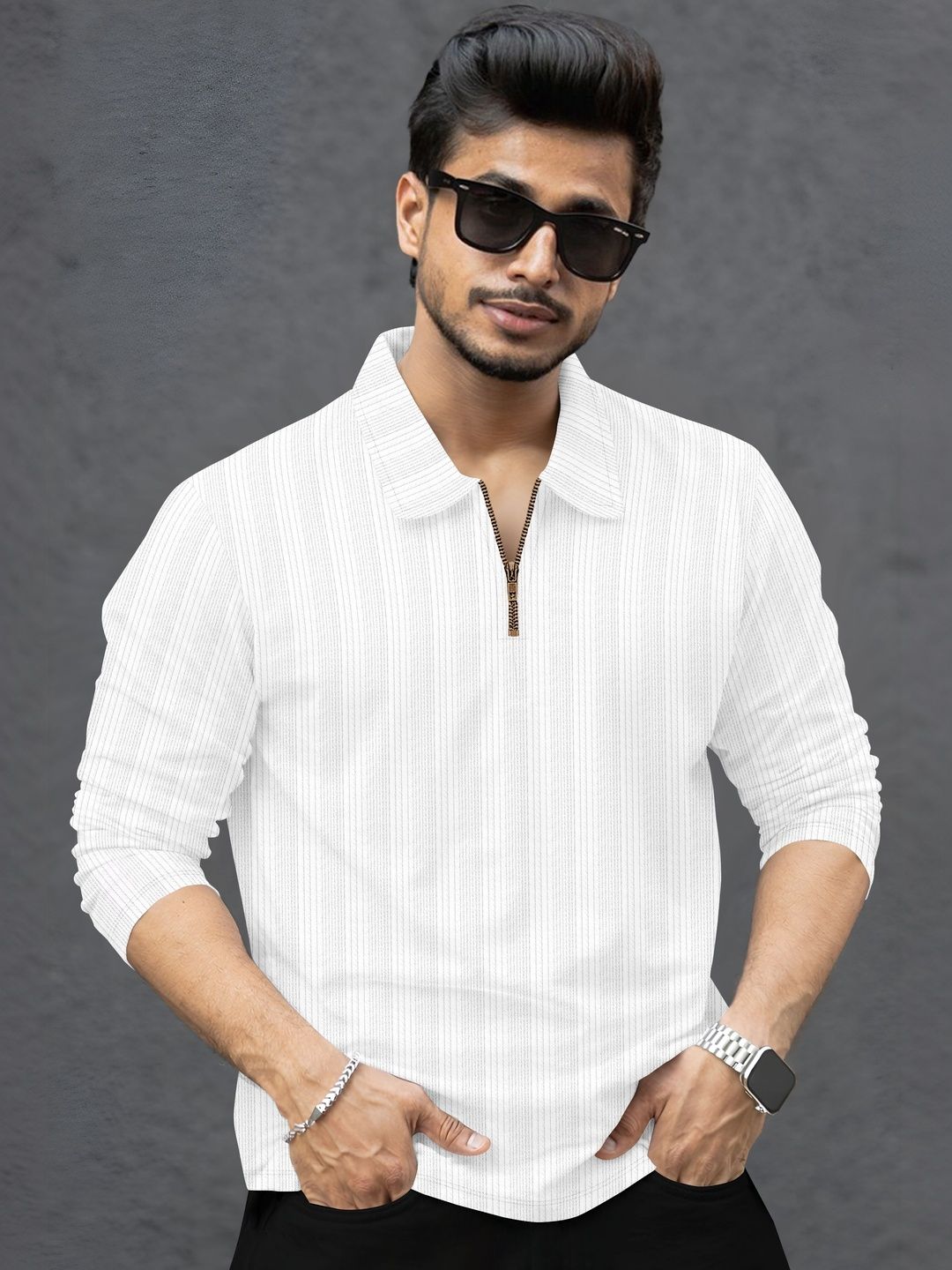 SZN Men Striped Polo Collar T-shirt
