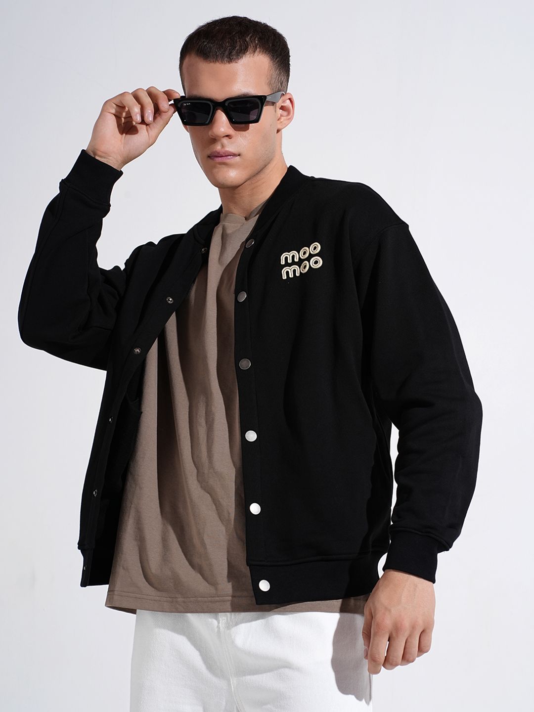 SHOWOFFFF Men Stand Collar Typography Printed Lightweight Bomber Jacket