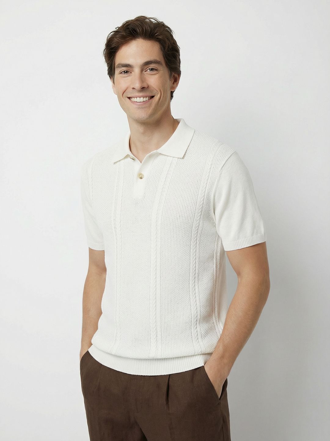 Mast & Harbour Self Design Polo Collar Pure Cotton T-shirt