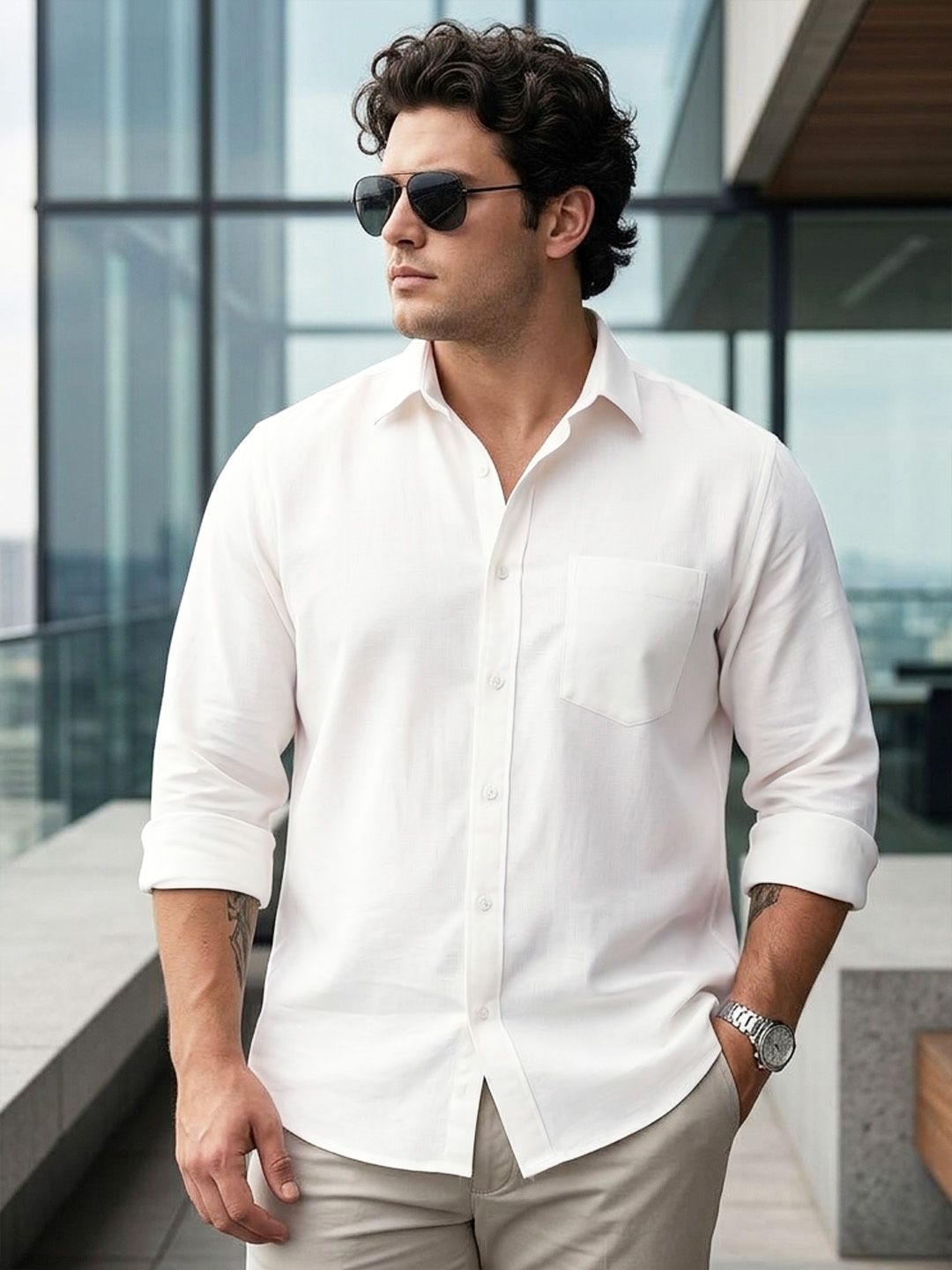 Urbano Plus Men Linen Full Sleeve Relaxed Fit Casual Solid Shirt