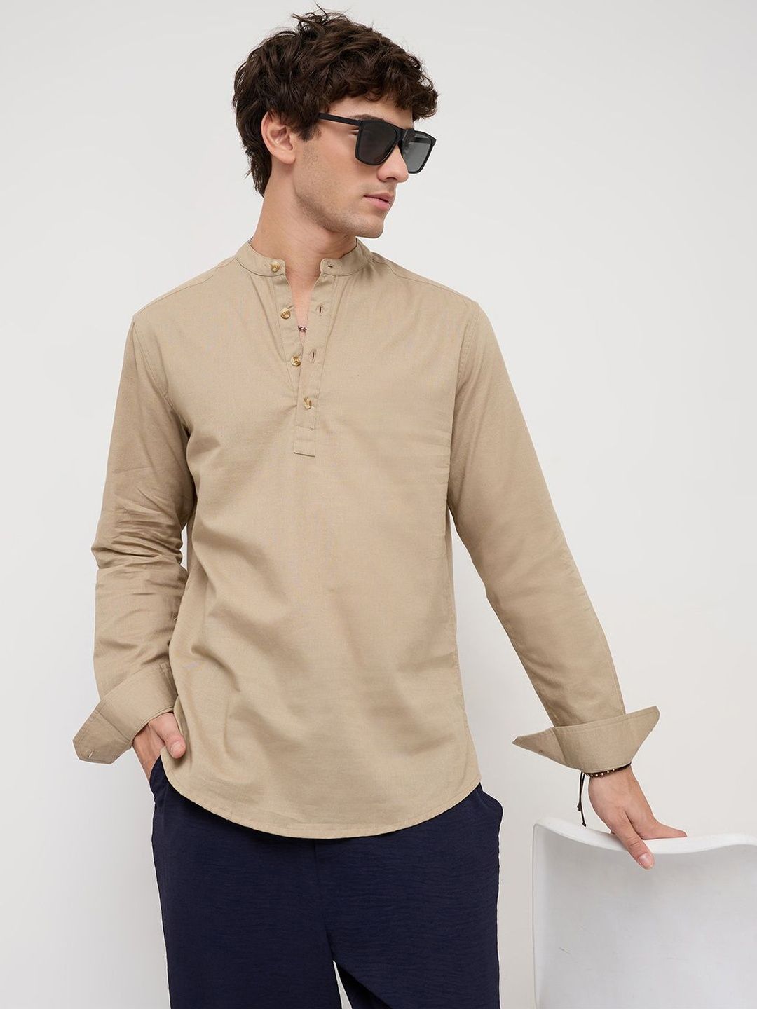 VASTRADO Solid Khaki Beige Everyday Kurta