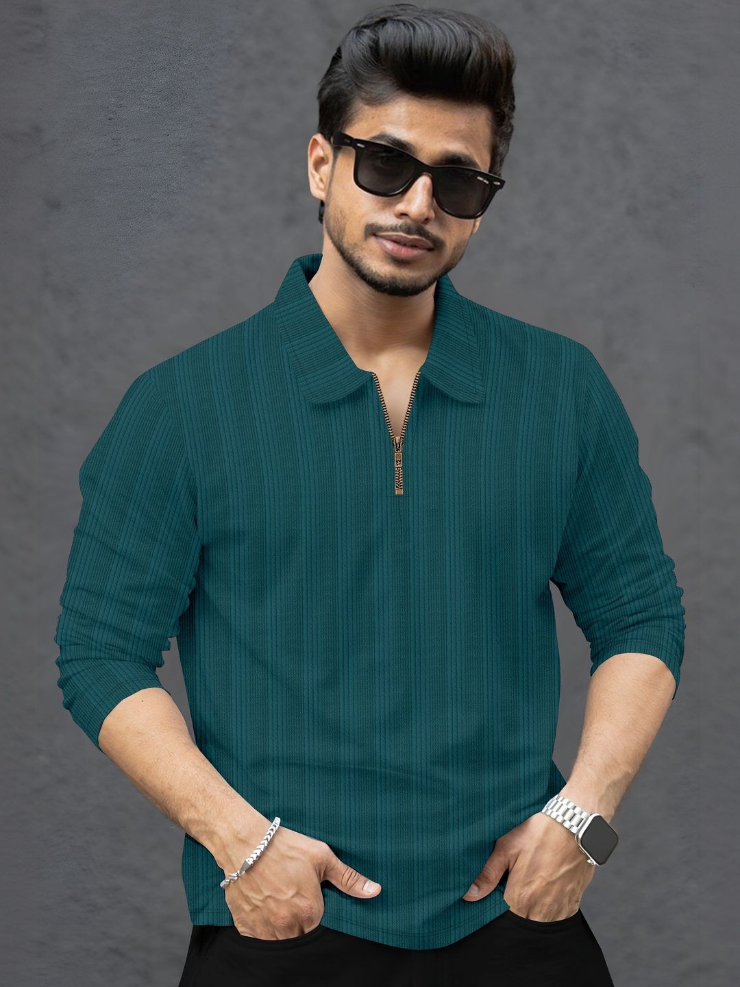 SZN Men Striped Polo Collar T-shirt