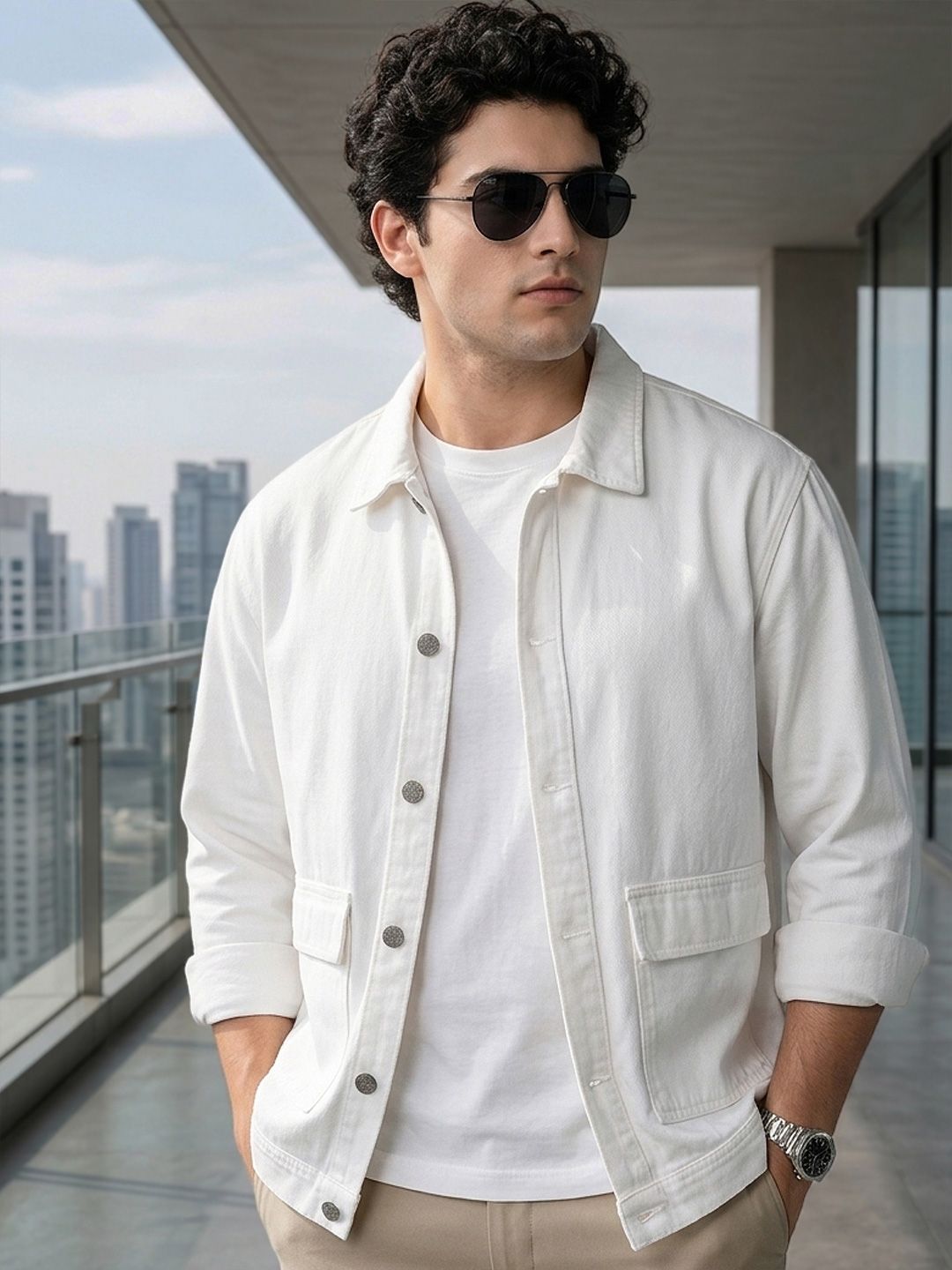 Urbano Plus Men Plus Size Spread Collar Solid Denim Jacket