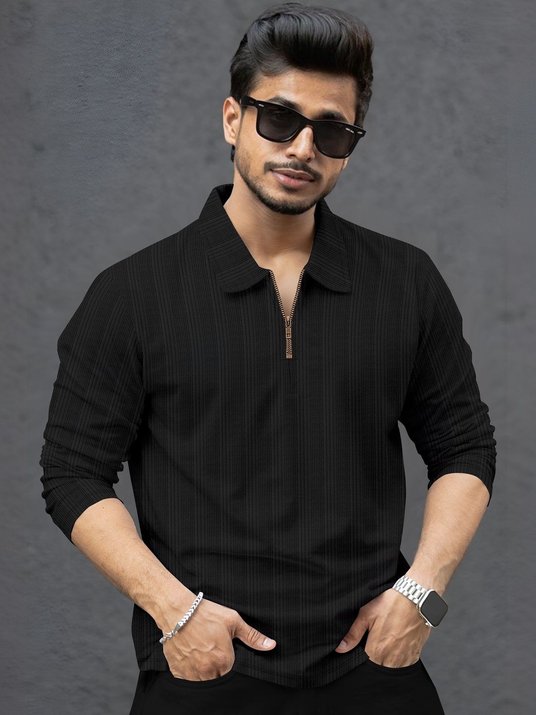 SZN Men Striped Polo Collar T-shirt
