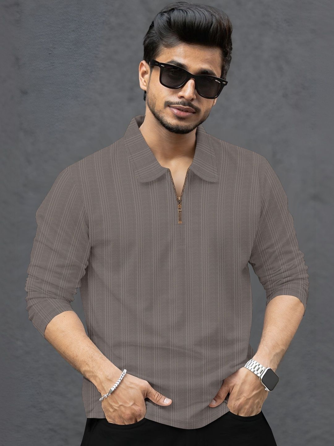 SZN Men Striped Polo Collar T-shirt