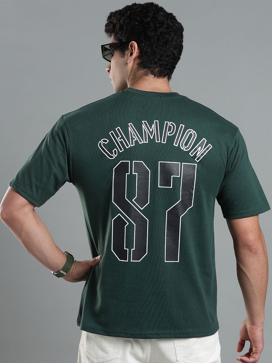 LEWEL Men Graphic Printed Round Neck Cotton Oversized T-shirt