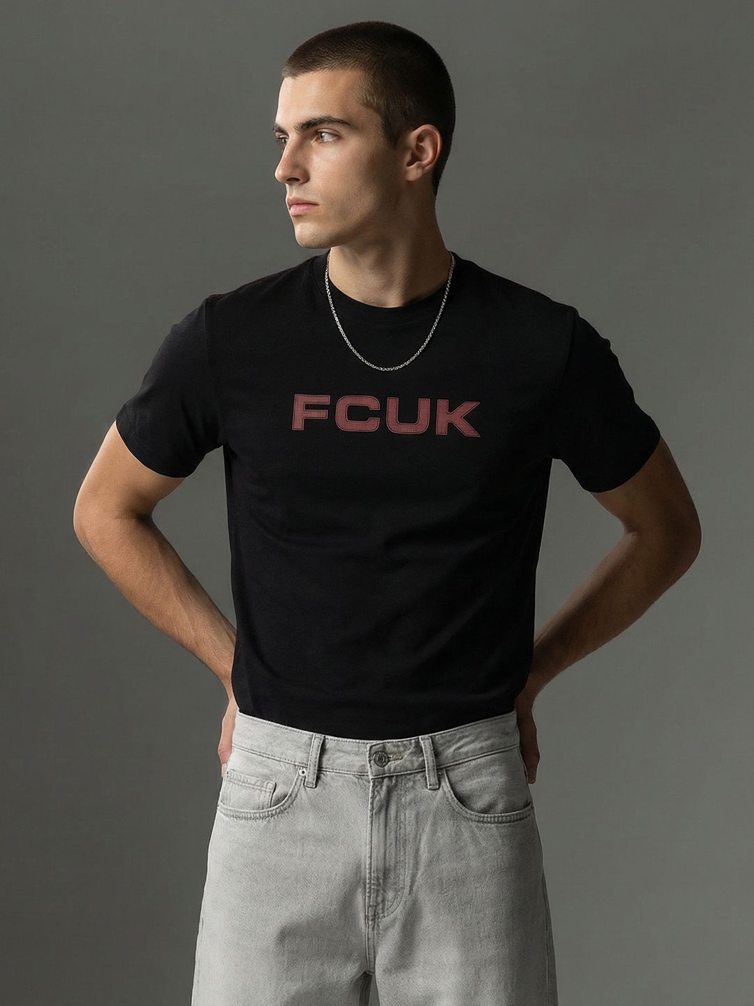 FCUK Brand Logo Printed Pure Cotton T-shirt