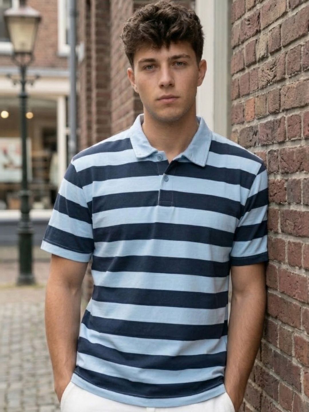 SZN Men Striped Polo Collar T-shirt