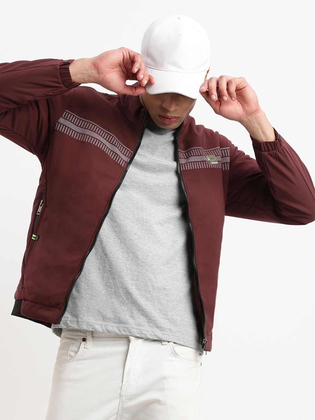 SHOWOFFFF Men Striped Lightweight Bomber Jacket