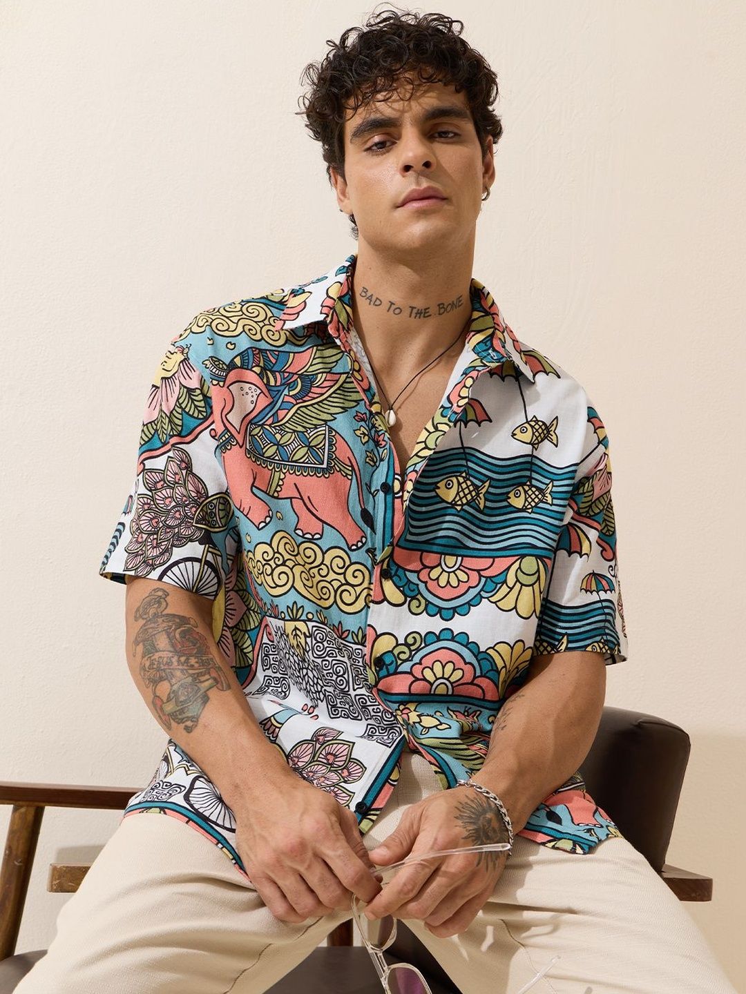 The Souled Store The Souled Store Men Oversized Fit Printed White Casual Shirts