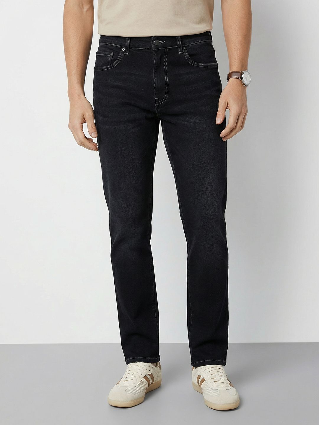 Mast & Harbour Men Slim Fit Mid-Rise Light Fade Stretchable Jeans