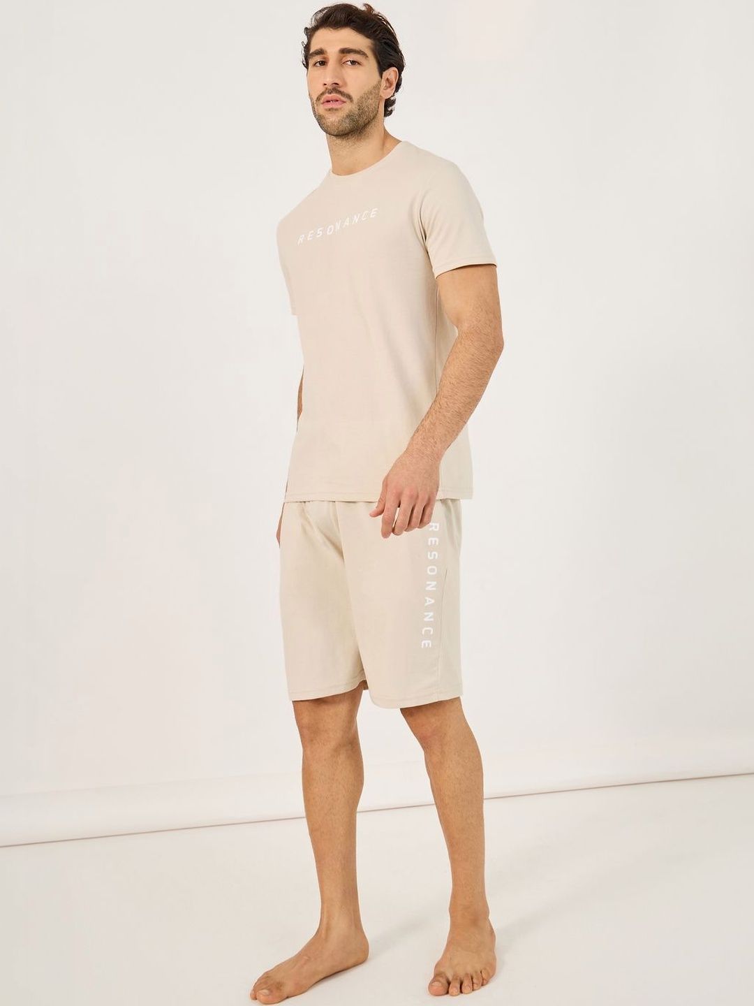 Styli Men Grey Typography Print Drawstring Regular Fit Pyjama Set