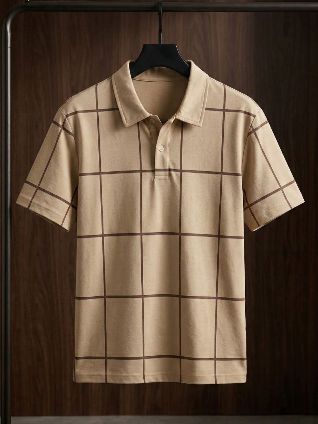 SZN Beige Checked Polo Collar T-shirt