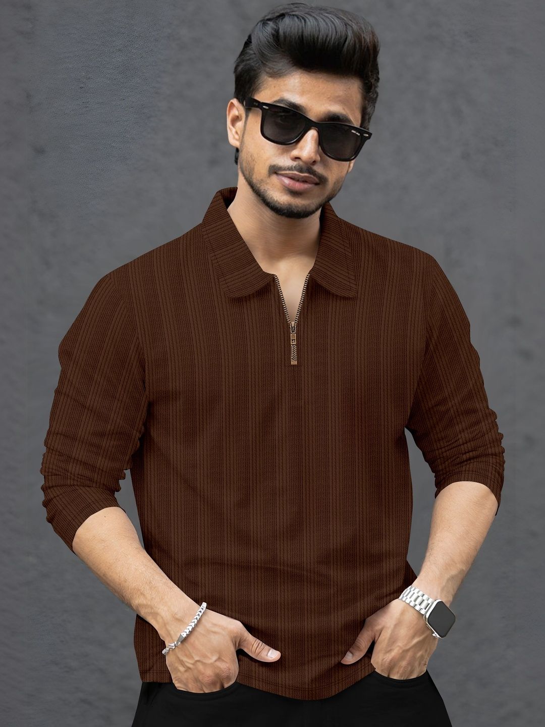 SZN Men Striped Polo Collar T-shirt