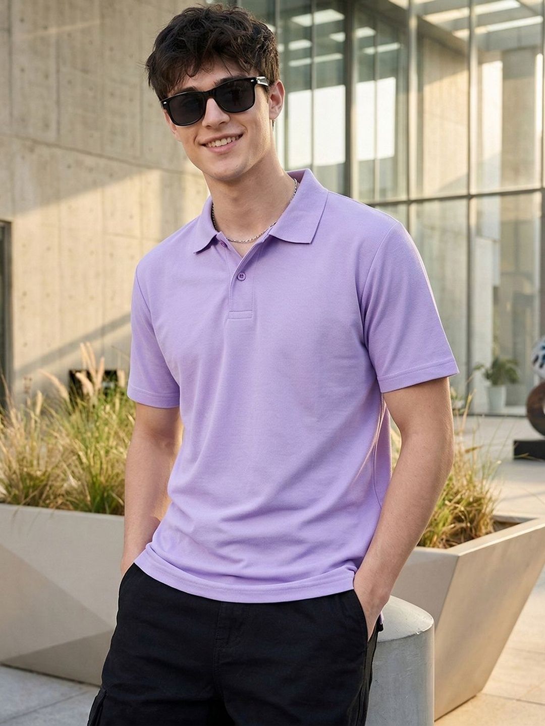 HERE&NOW Men Polo Collar T-shirt