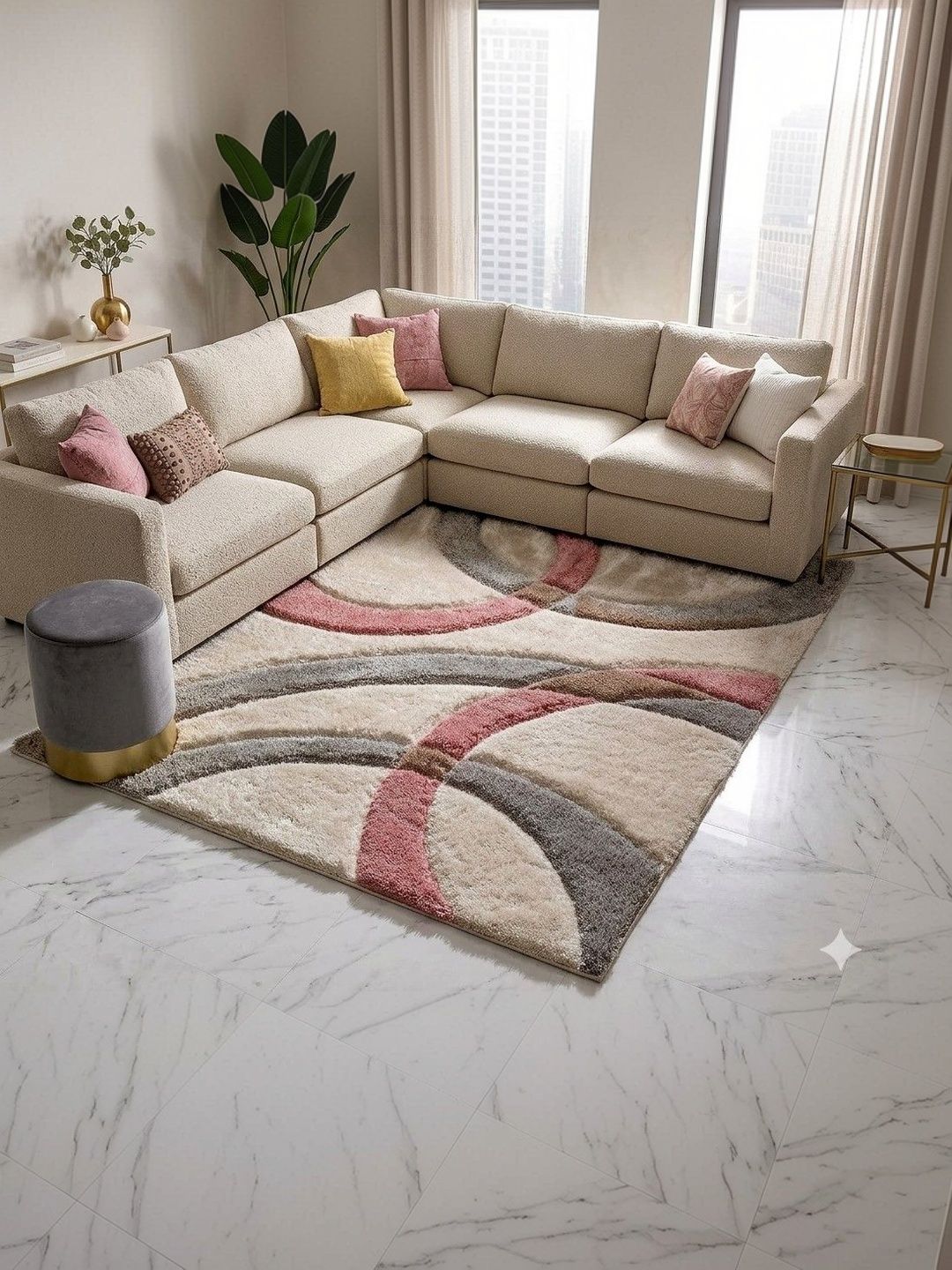 KAYNAT CARPET KAYNAT CARPET Multicoloured Geometric Anti-Skid Polyester Carpet