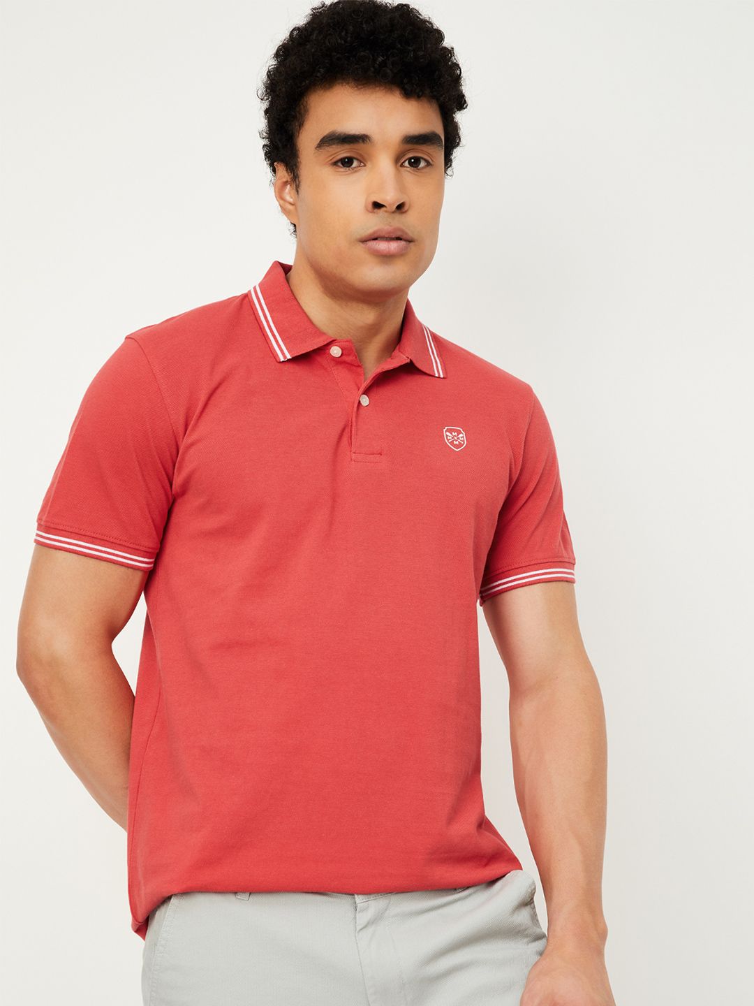 max Men Coral Red Polo Collar T-shirt