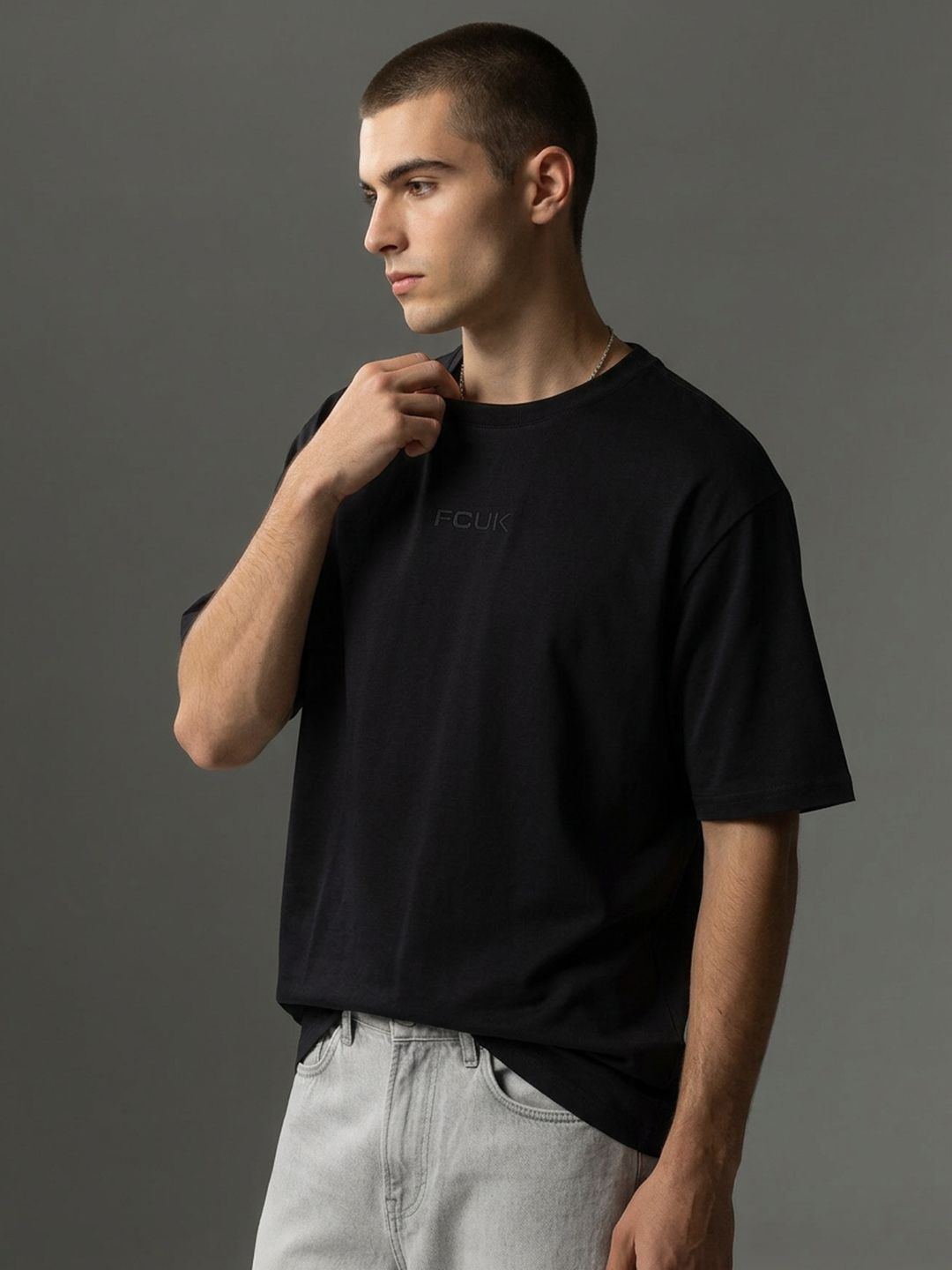 FCUK Oversized Drop Shoulder Sleeves Pure Cotton T-shirt