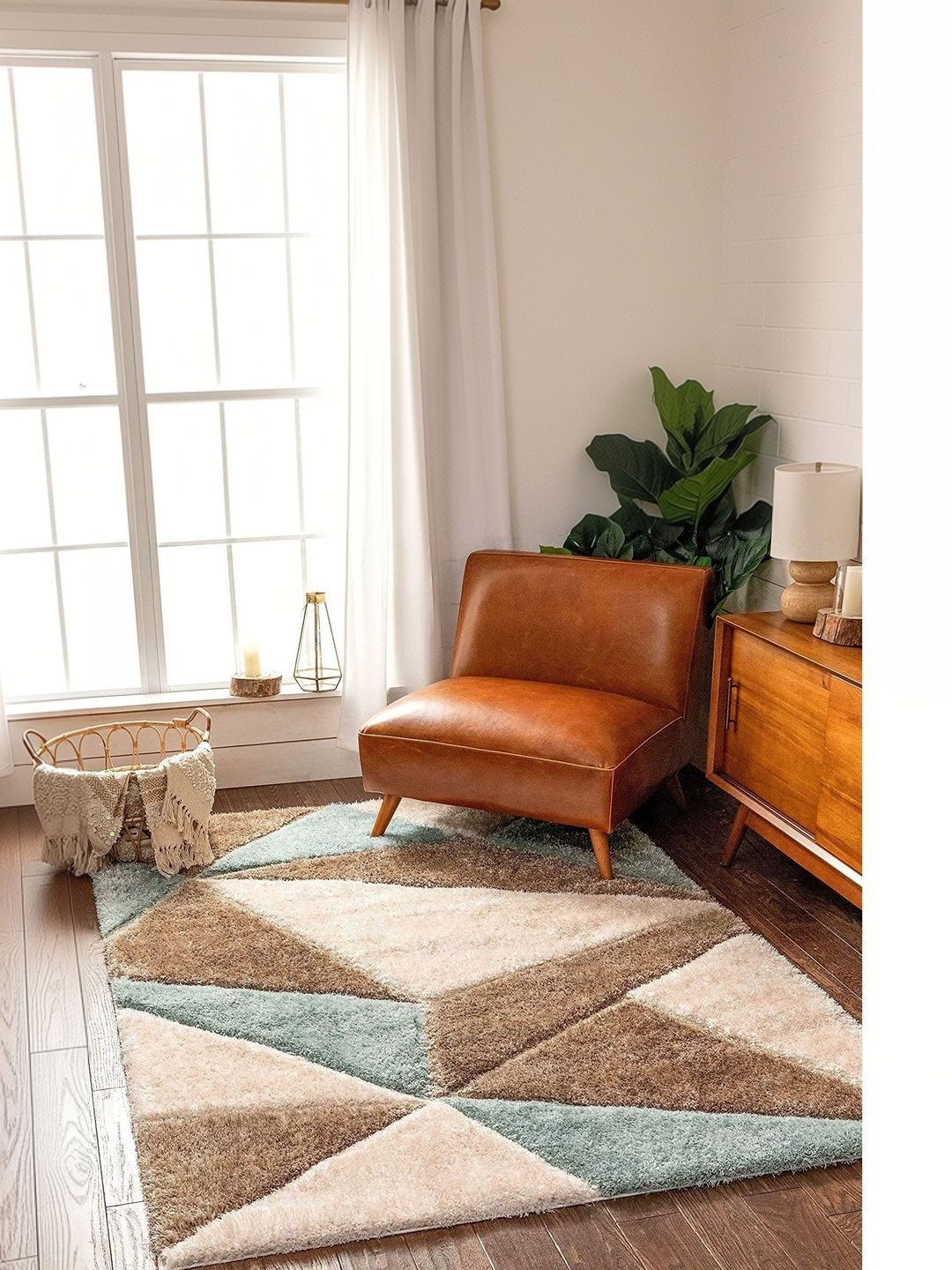 KAYNAT CARPET KAYNAT CARPET Multicoloured Geometric Anti-Skid Polyester Carpet
