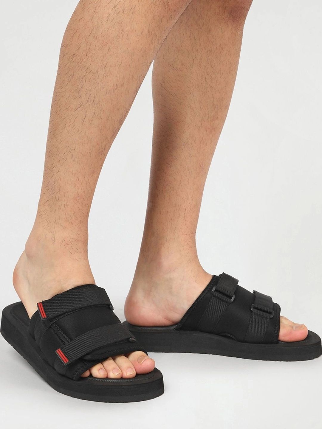 Bewakoof Men's Black Motocab Velcro Sandals