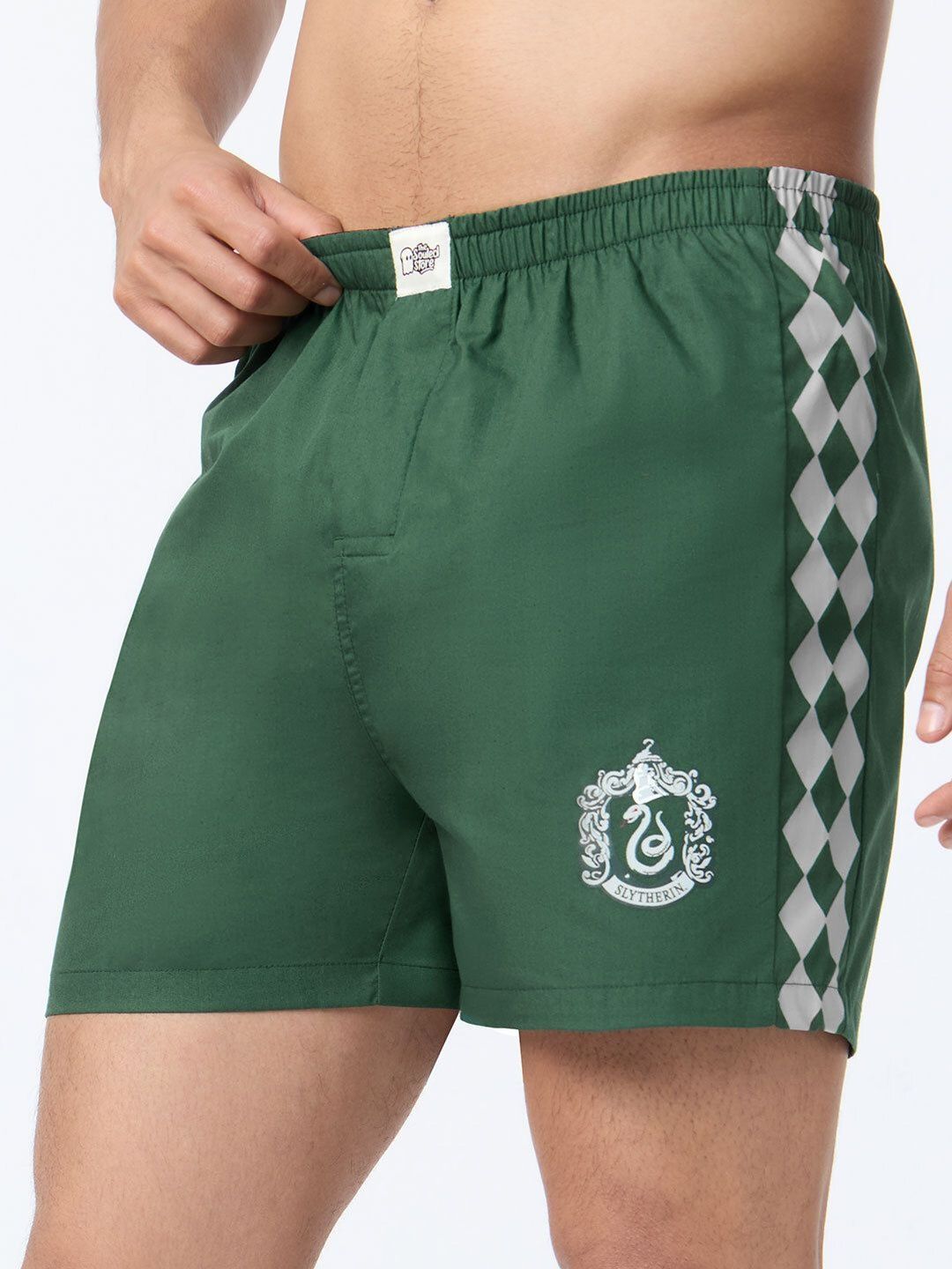 The Souled Store Men Regular Fit Harry Potter Printed Green Boxer Shorts
