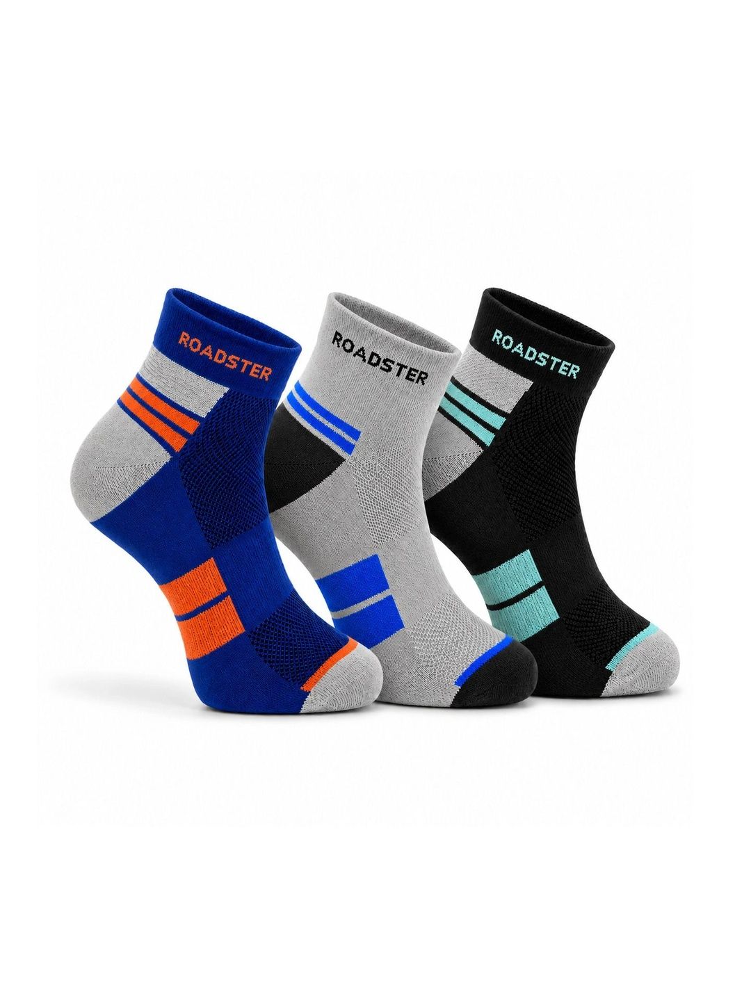Roadster Men Pack of 3 Cotton Colourblocked Ankle Length Socks