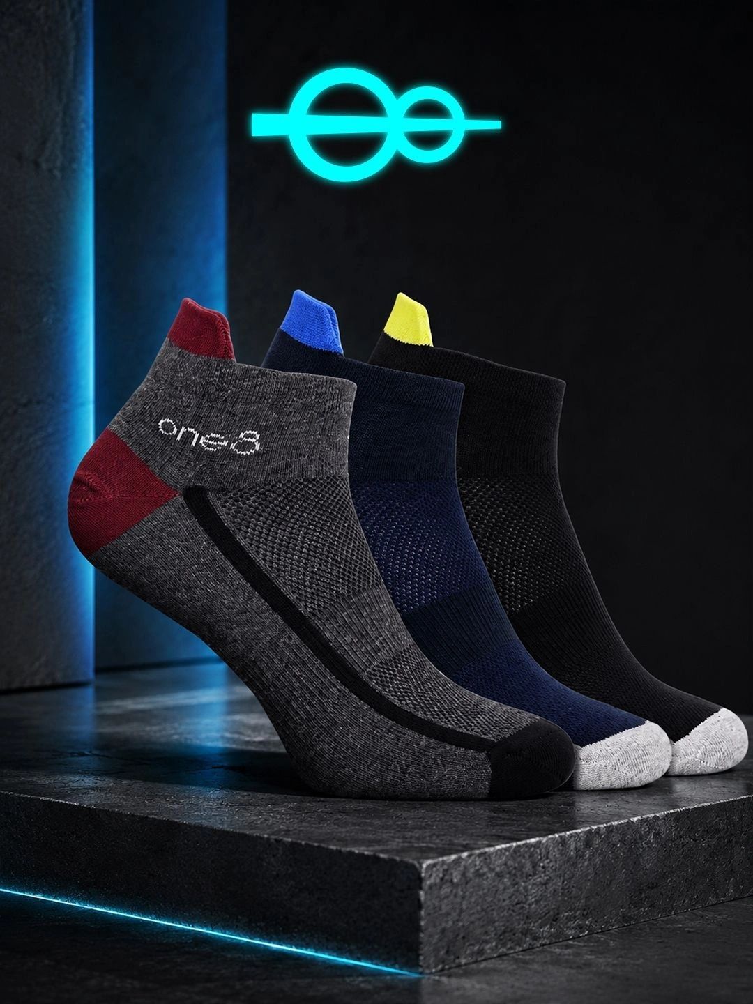 One8 Men Pack of 3 Low Ankle Cotton Socks HEIQ Anti-Odour Sports & Gym Sock