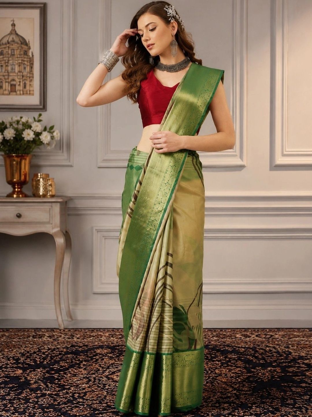 Mitera Zari Silk Cotton Designer Kanjeevaram Saree