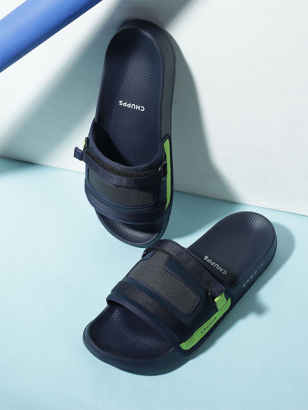 CHUPPS Men Navy Neon Rebel Ergo-X Orthopedic Sliders
