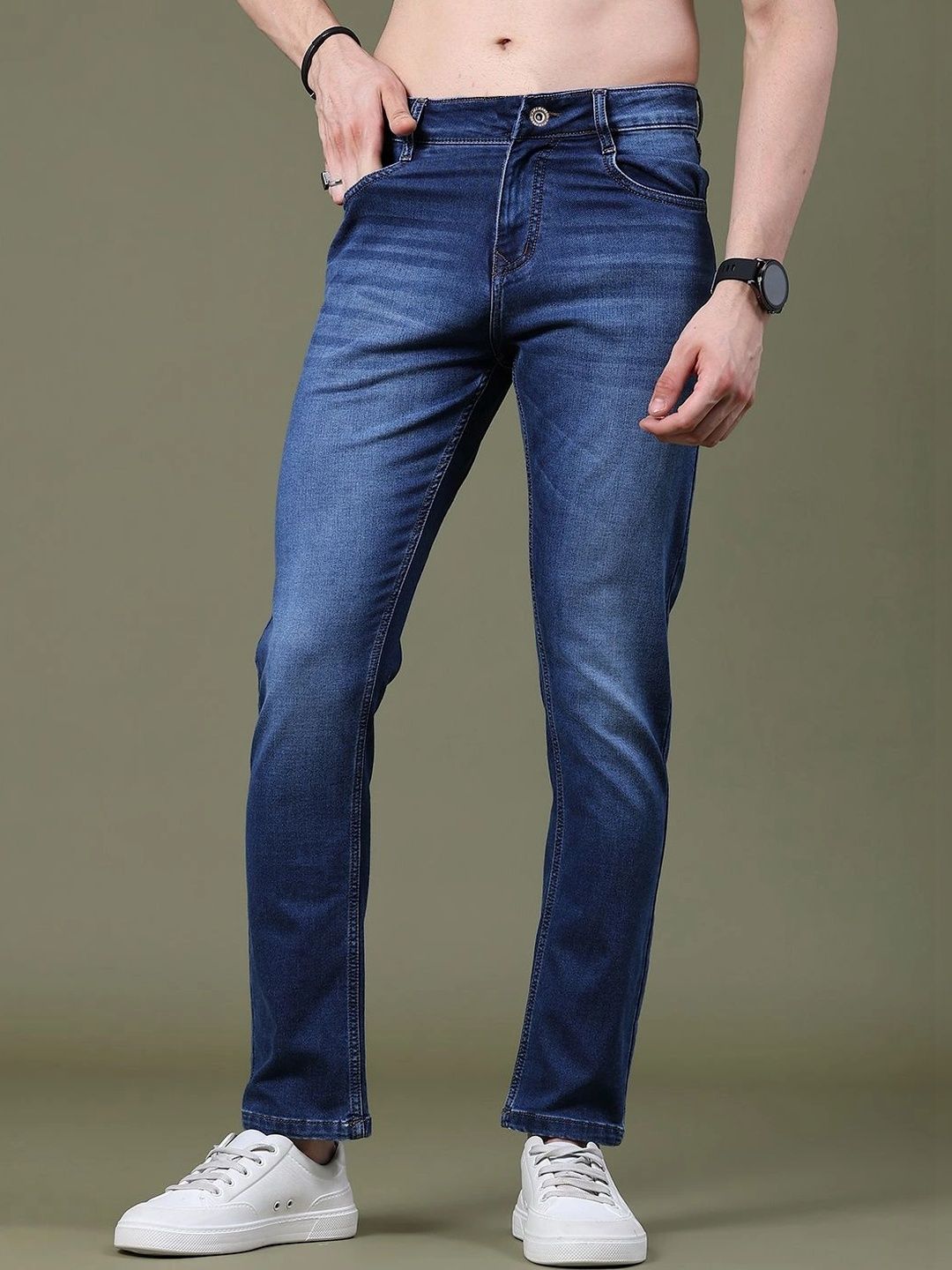 V-Mart Men Regular Fit Mid-Rise Low Distress Jeans