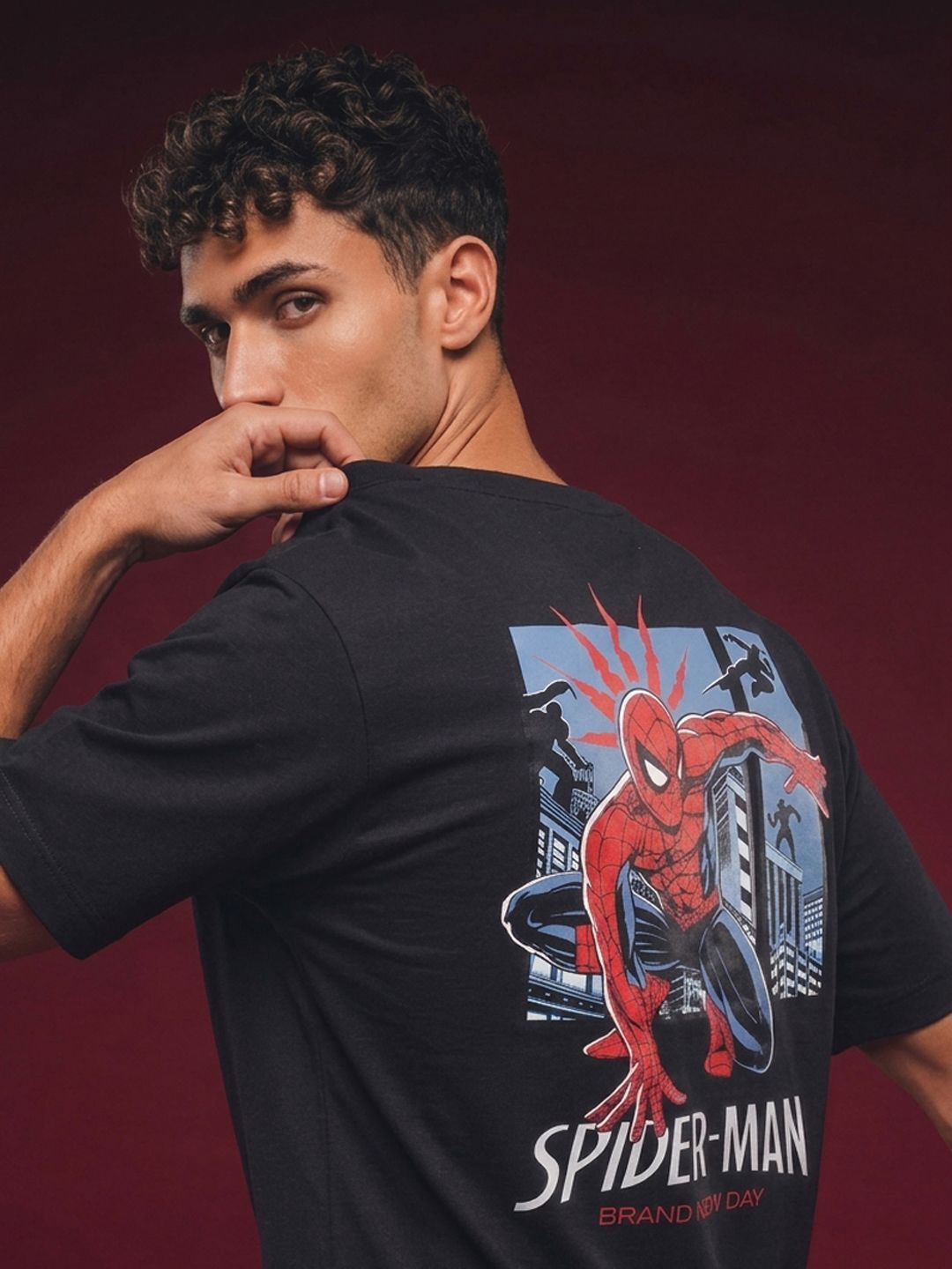 glitchez Spider-Man Printed Drop-Shoulder Sleeves Relaxed Fit T-shirt
