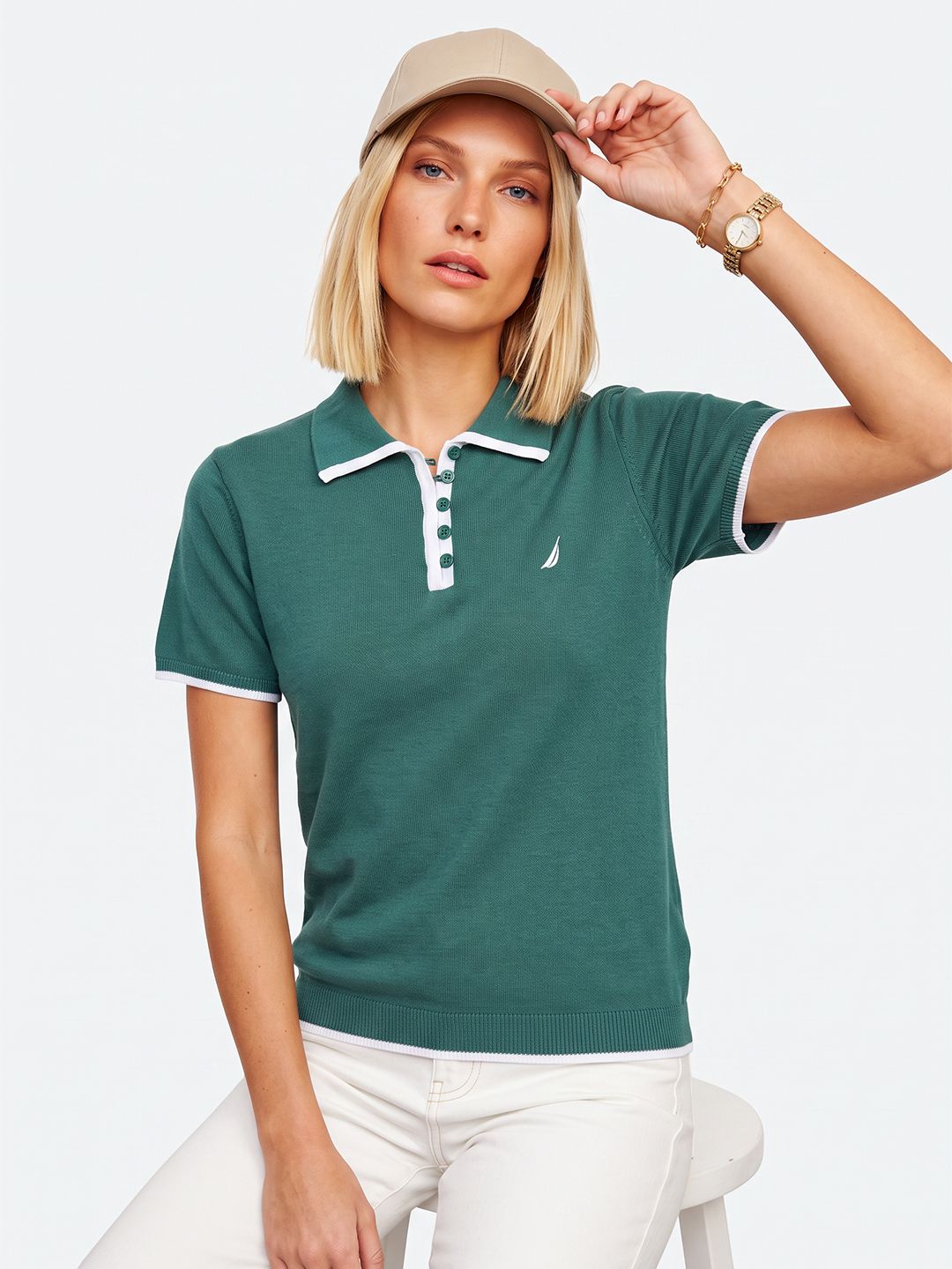 Nautica Knitted Polo Collar T-shirt