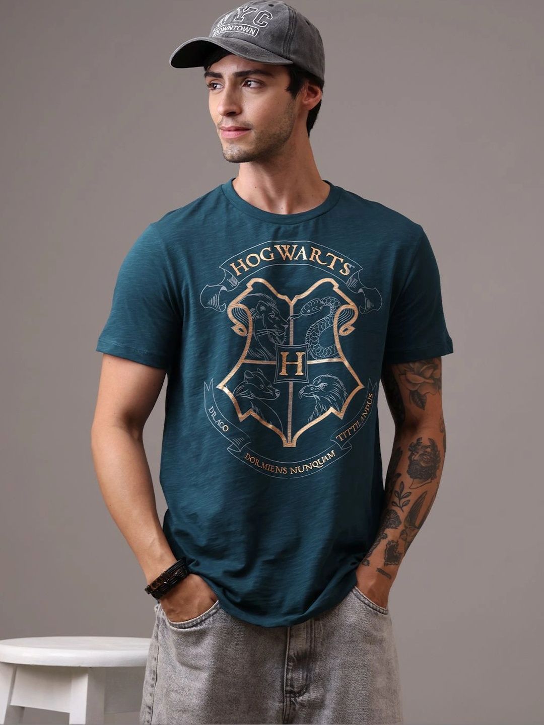 Free Authority Men Harry Potter Graphic Printed Regular Fit Cotton Tshirt