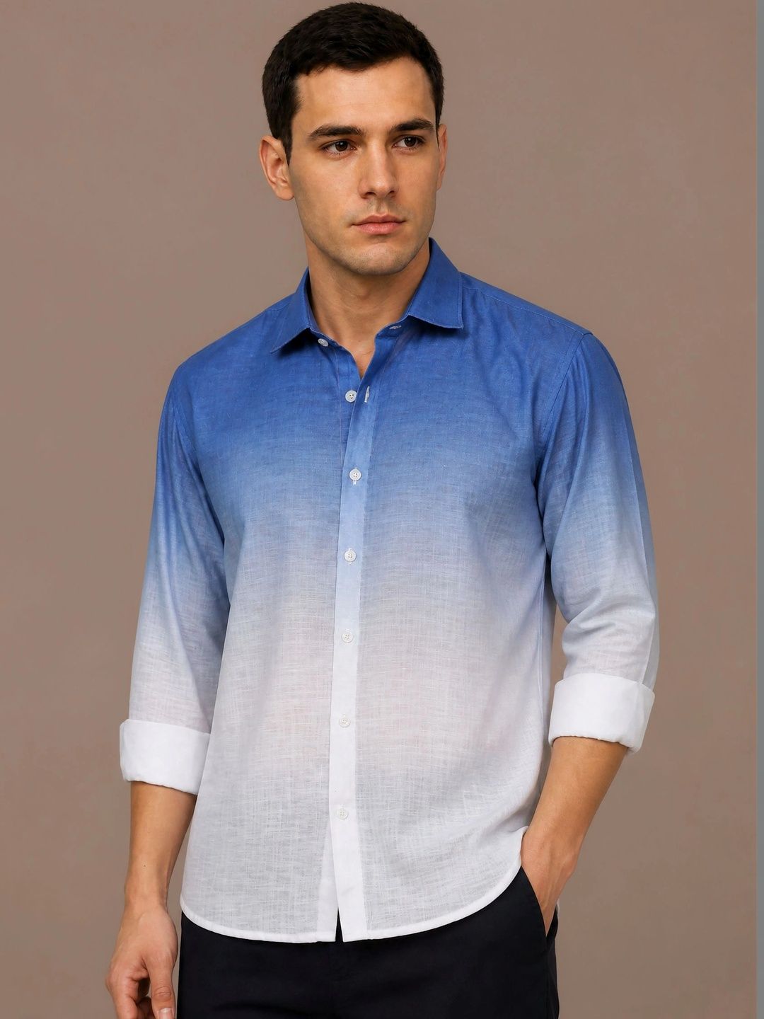 R.Code by The Roadster Life Co. Men Ombre Semi Sheer Casual Shirt