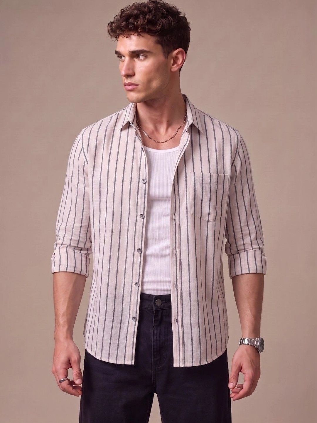 glitchez Men Standard Slim Fit Striped Casual Shirt