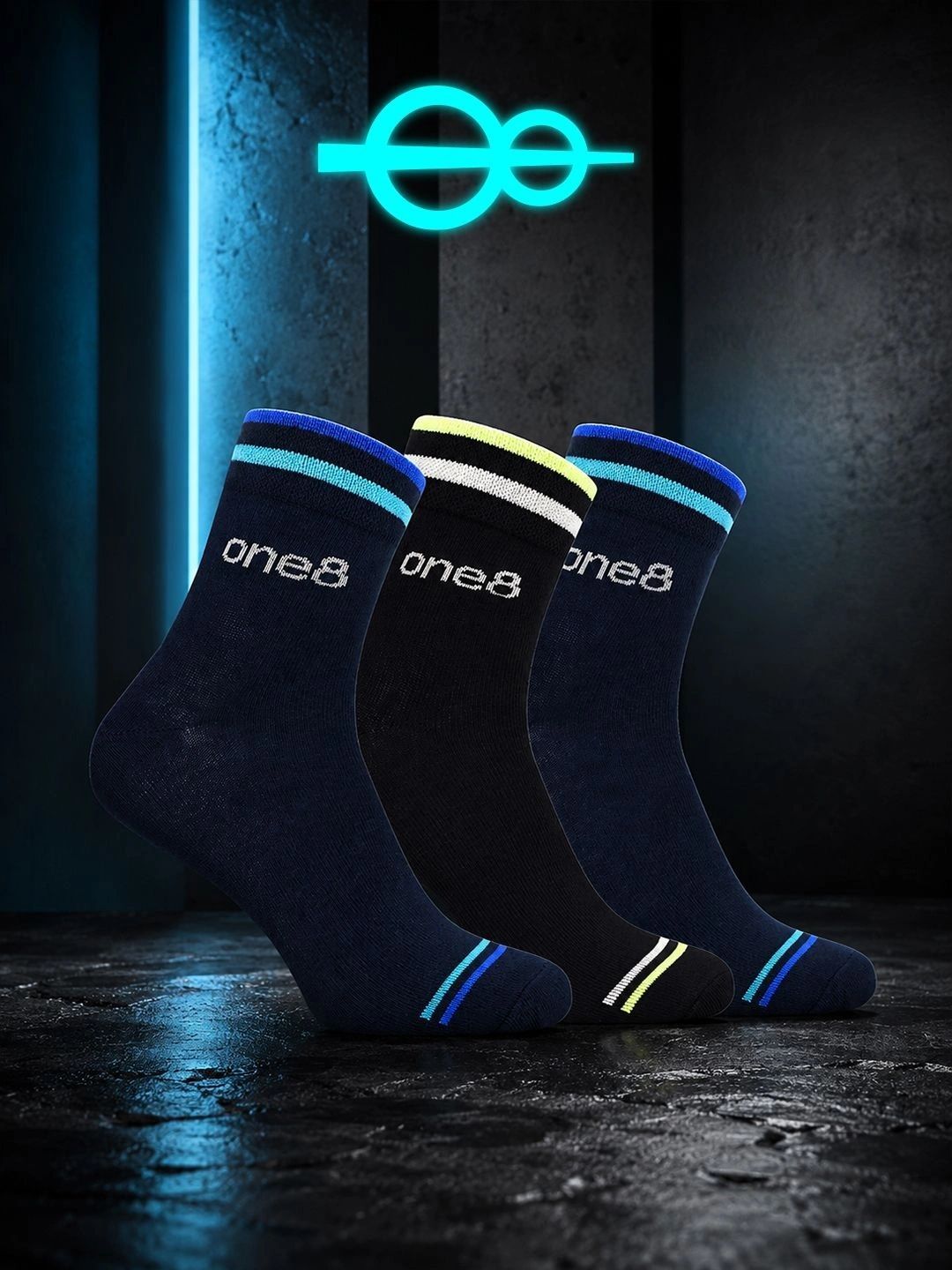One8 Men Pack of 3 Ankle Length Cotton Socks Moisture Management Sports Sock